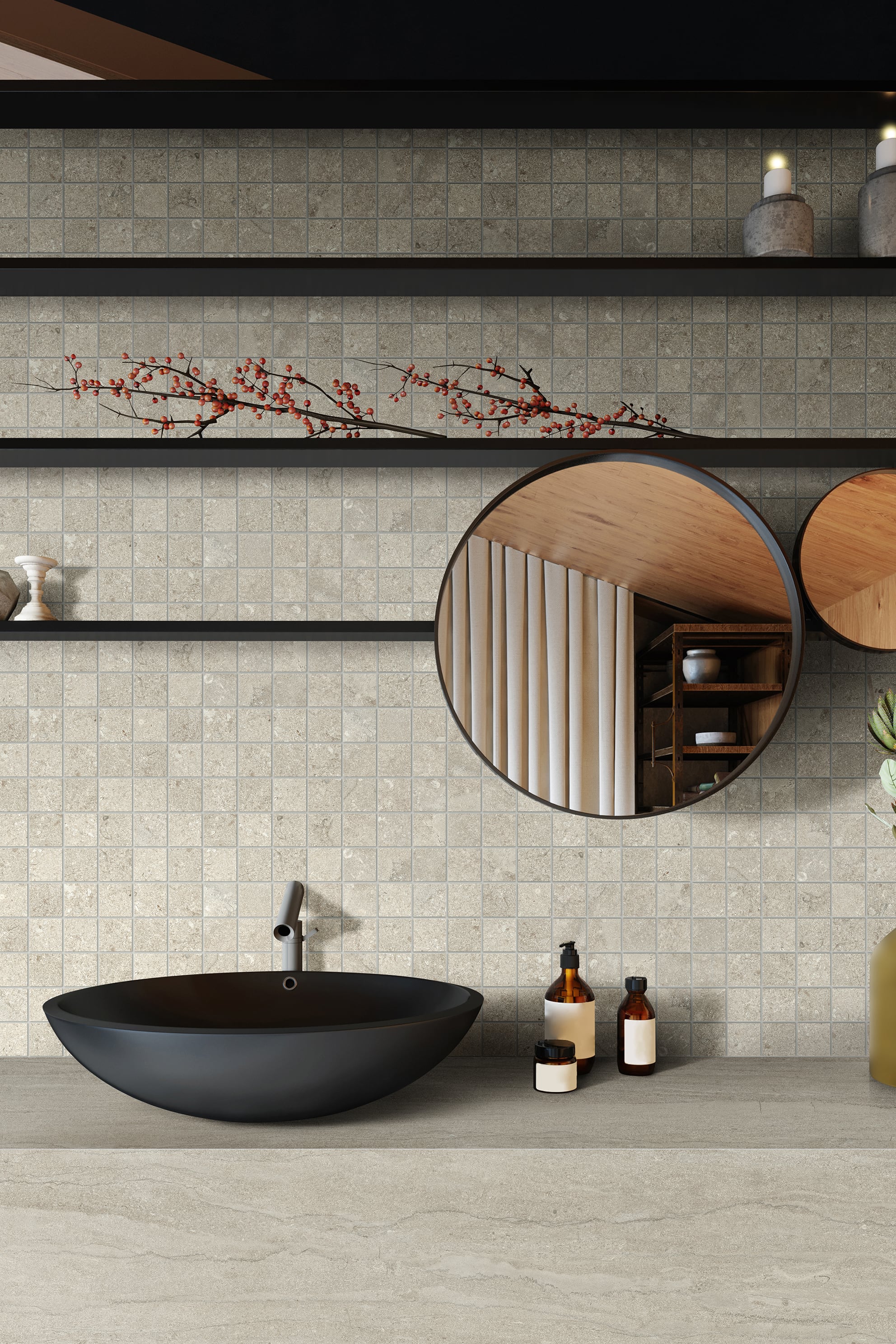 EcoStone 2x2 Matte Porcelain Mesh Mosaic Tile in Cross-Cut Mist