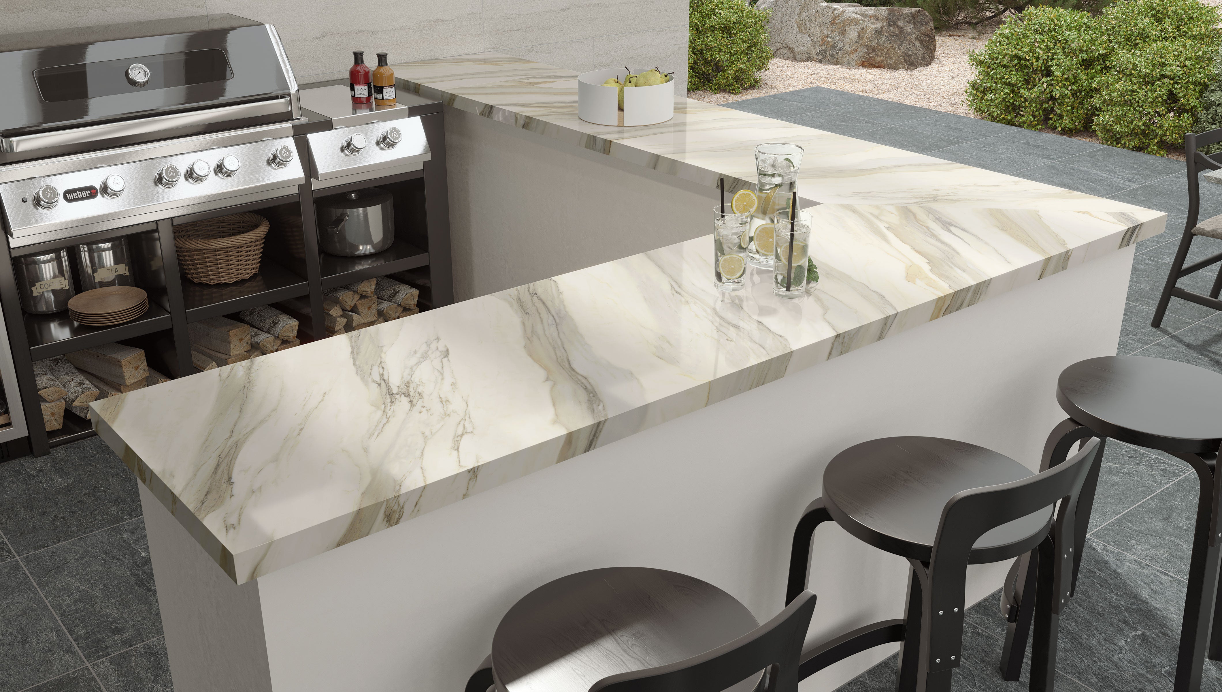 JEM Pre-Fab 25.5x96 L-Shaped Top Polished Porcelain Tile in Aria Gold
