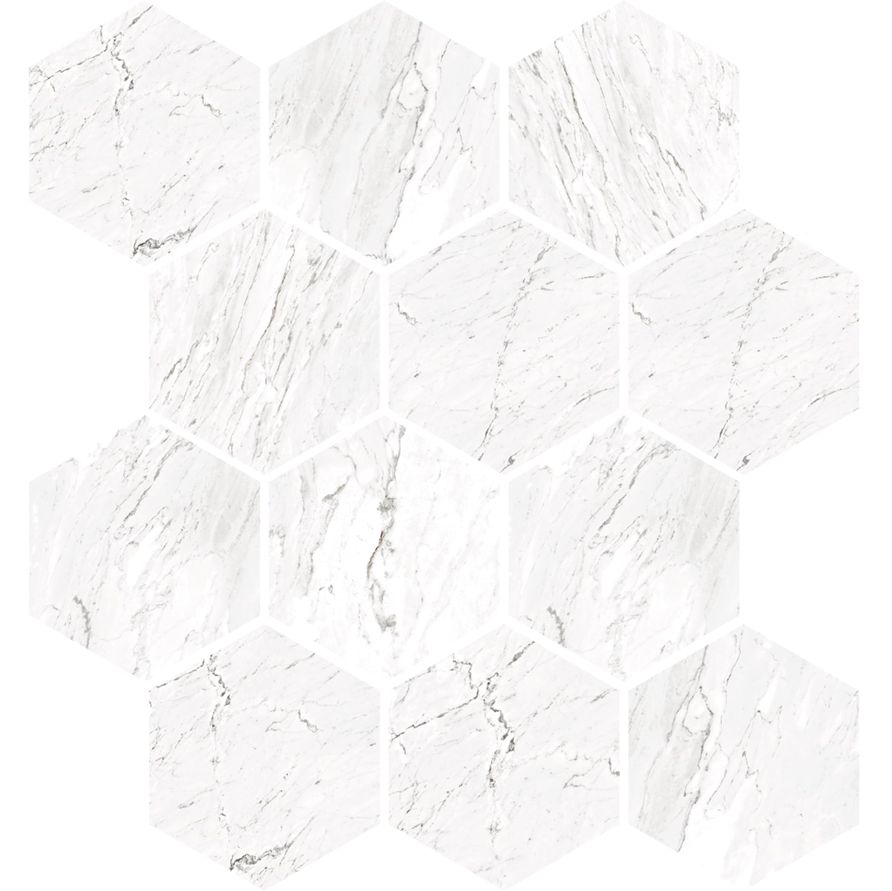 Marbles 3x3 Polished Porcelain Hexagon Mesh Mosaic Tile in Carrara White