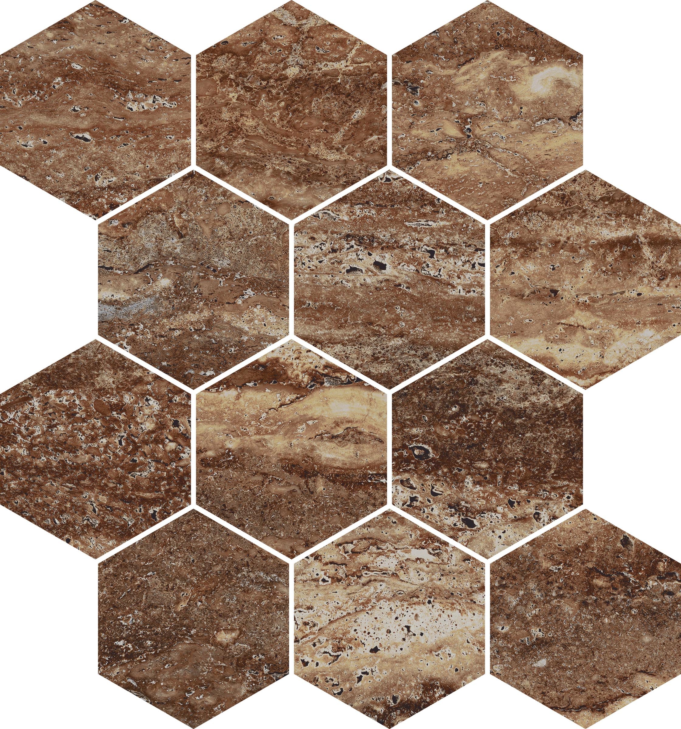 Travertine 3x3 Polished Porcelain Hexagon Mesh Mosaic Tile in Bold