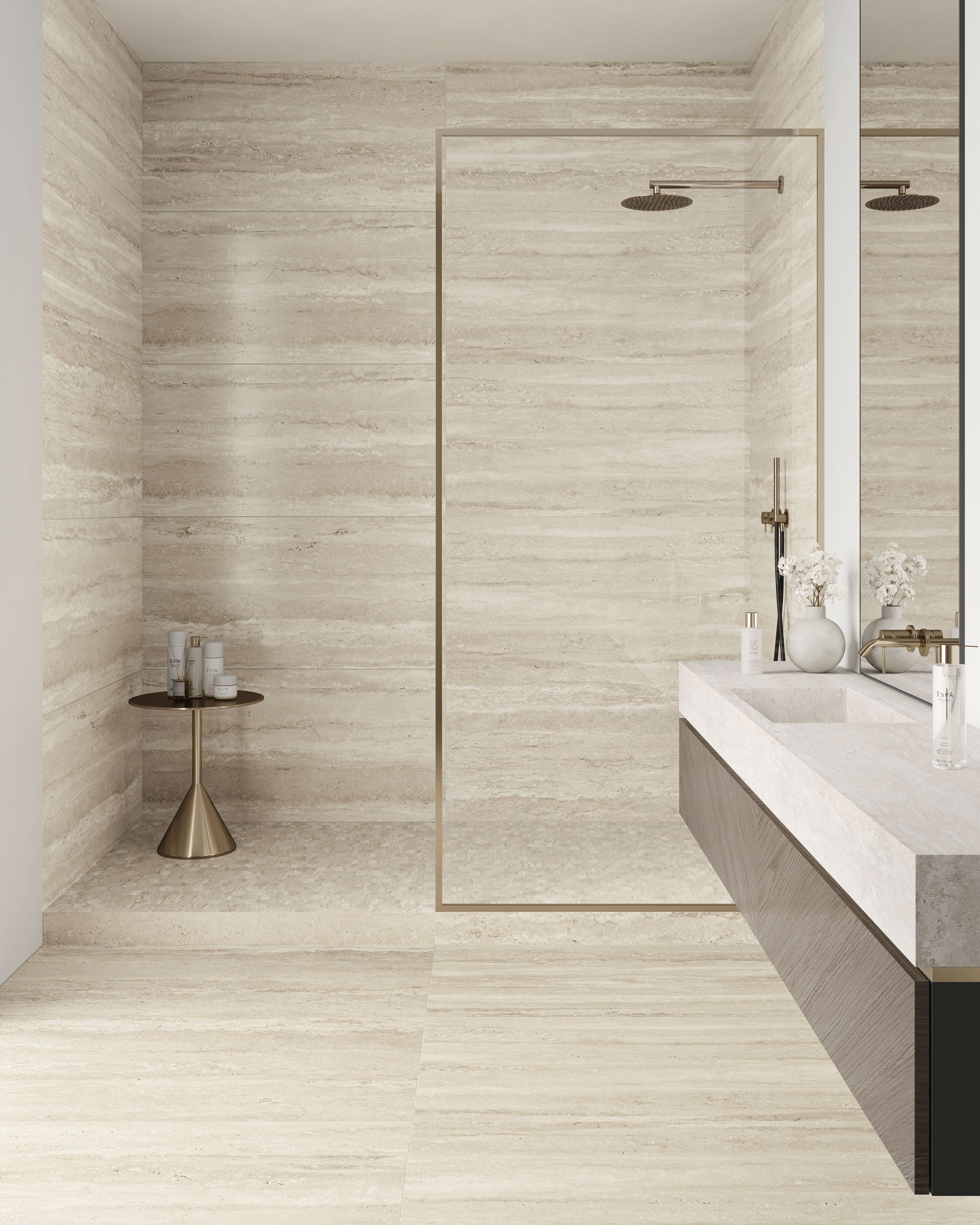 Travertine 24x48 Polished Porcelain Tile in Navona