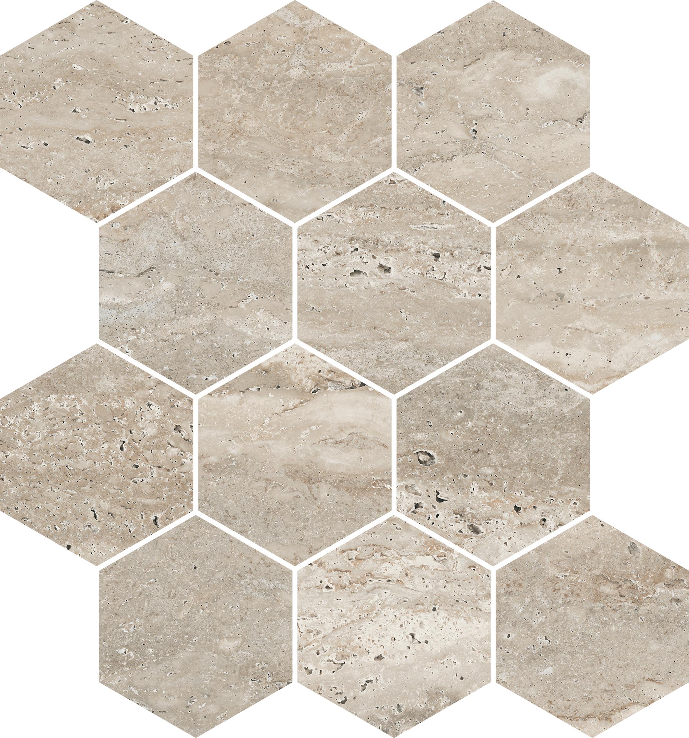 Travertine 3x3 Polished Porcelain Hexagon Mesh Mosaic Tile in Navona