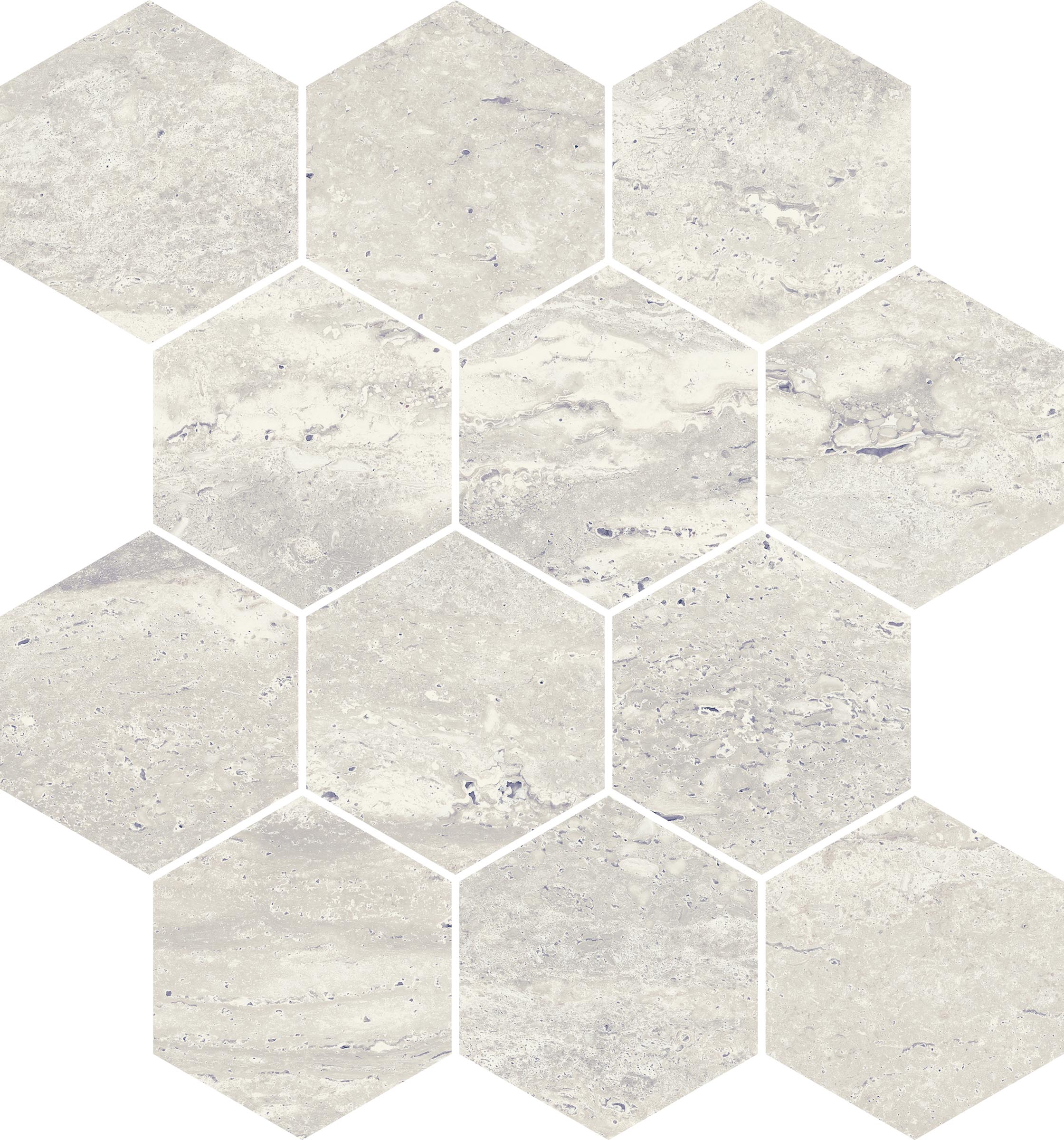 Travertine 3x3 Polished Porcelain Hexagon Mesh Mosaic Tile in Roman