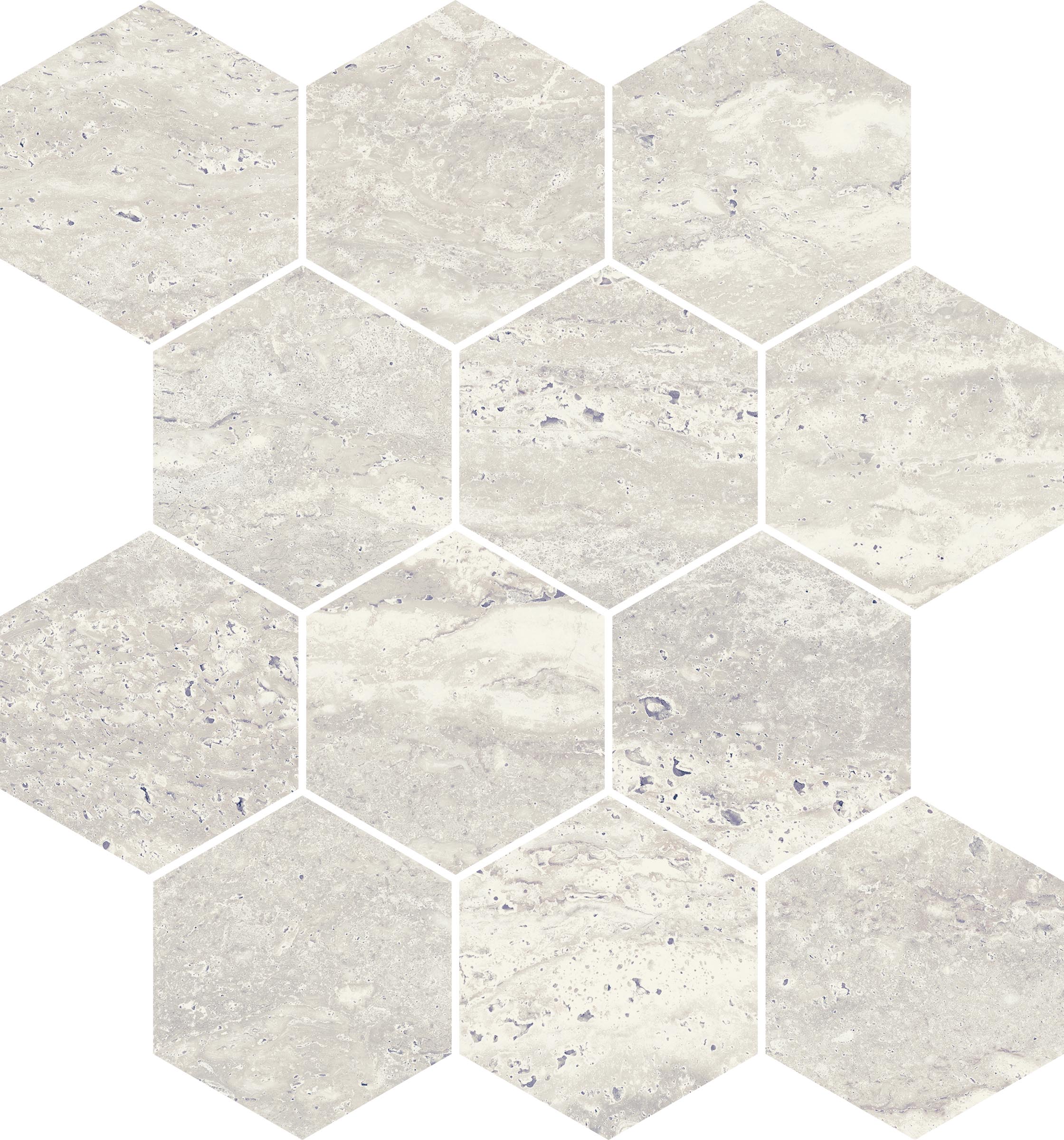 Travertine 3x3 Polished Porcelain Hexagon Mesh Mosaic Tile in Roman