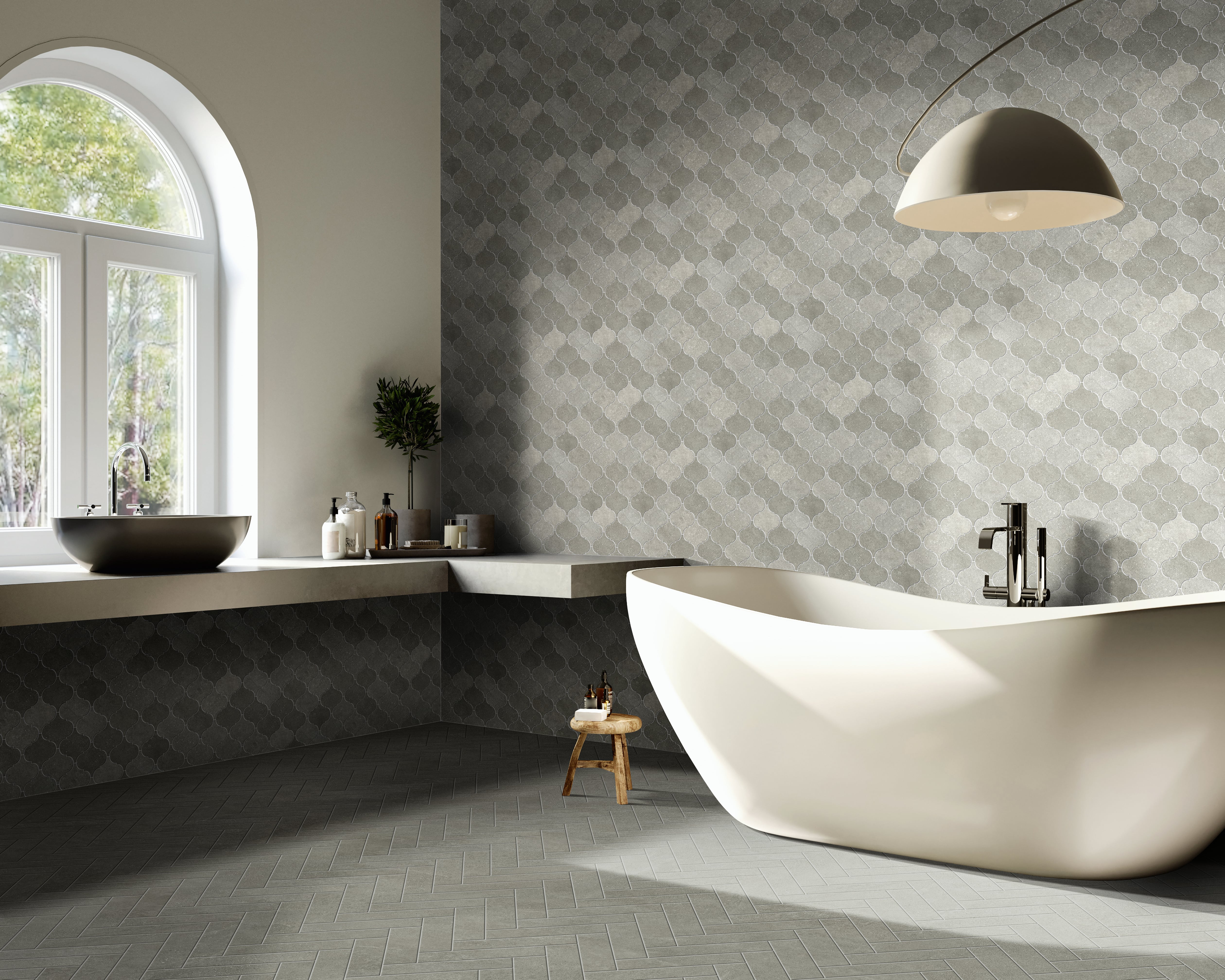Tycoon 12x14.5 Matte Porcelain Arabesque Mosaic Tile in Grey Mix