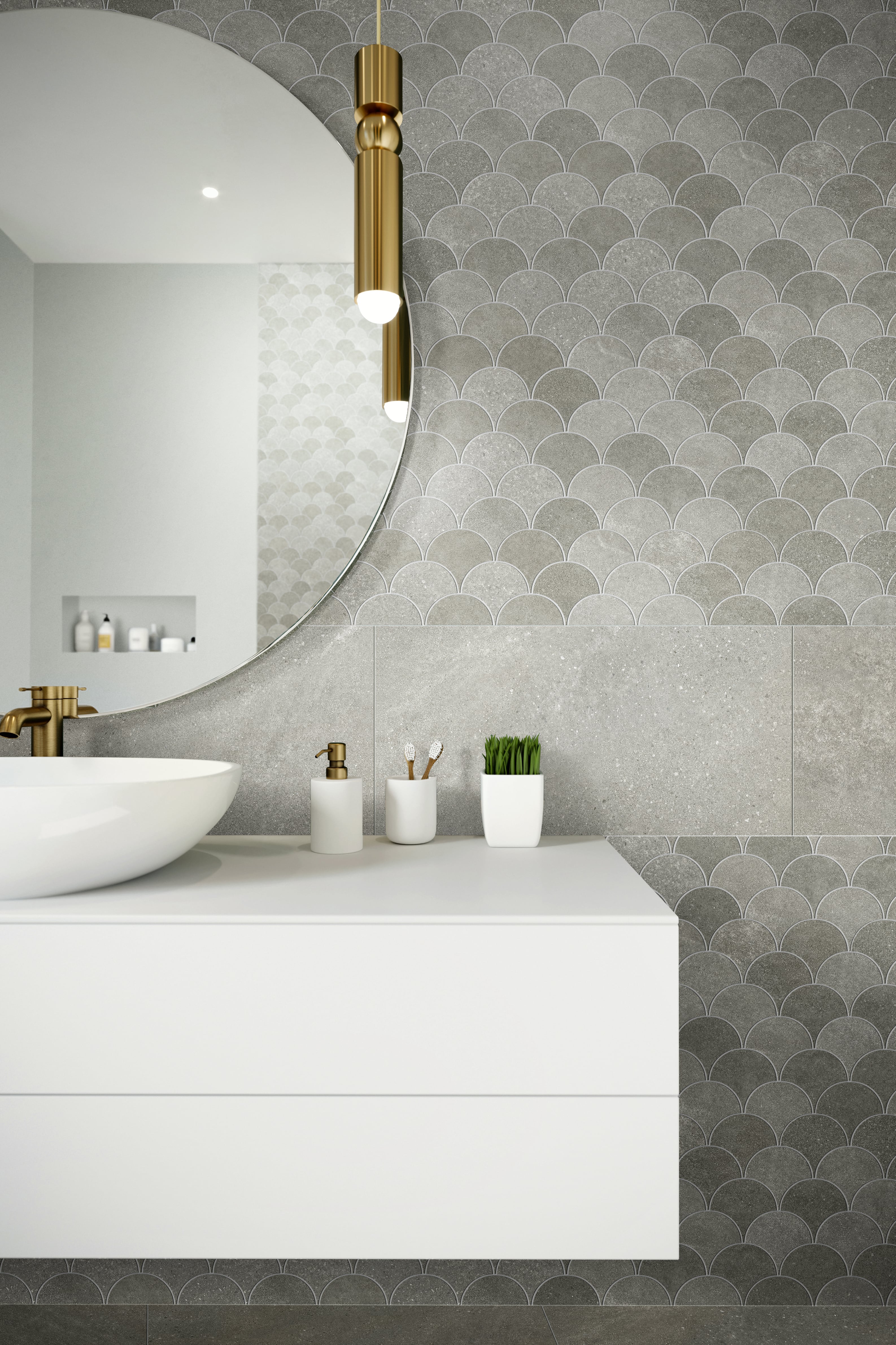Tycoon 13.7x14.5 Matte Porcelain Wave Mosaic Tile in Grey Mix