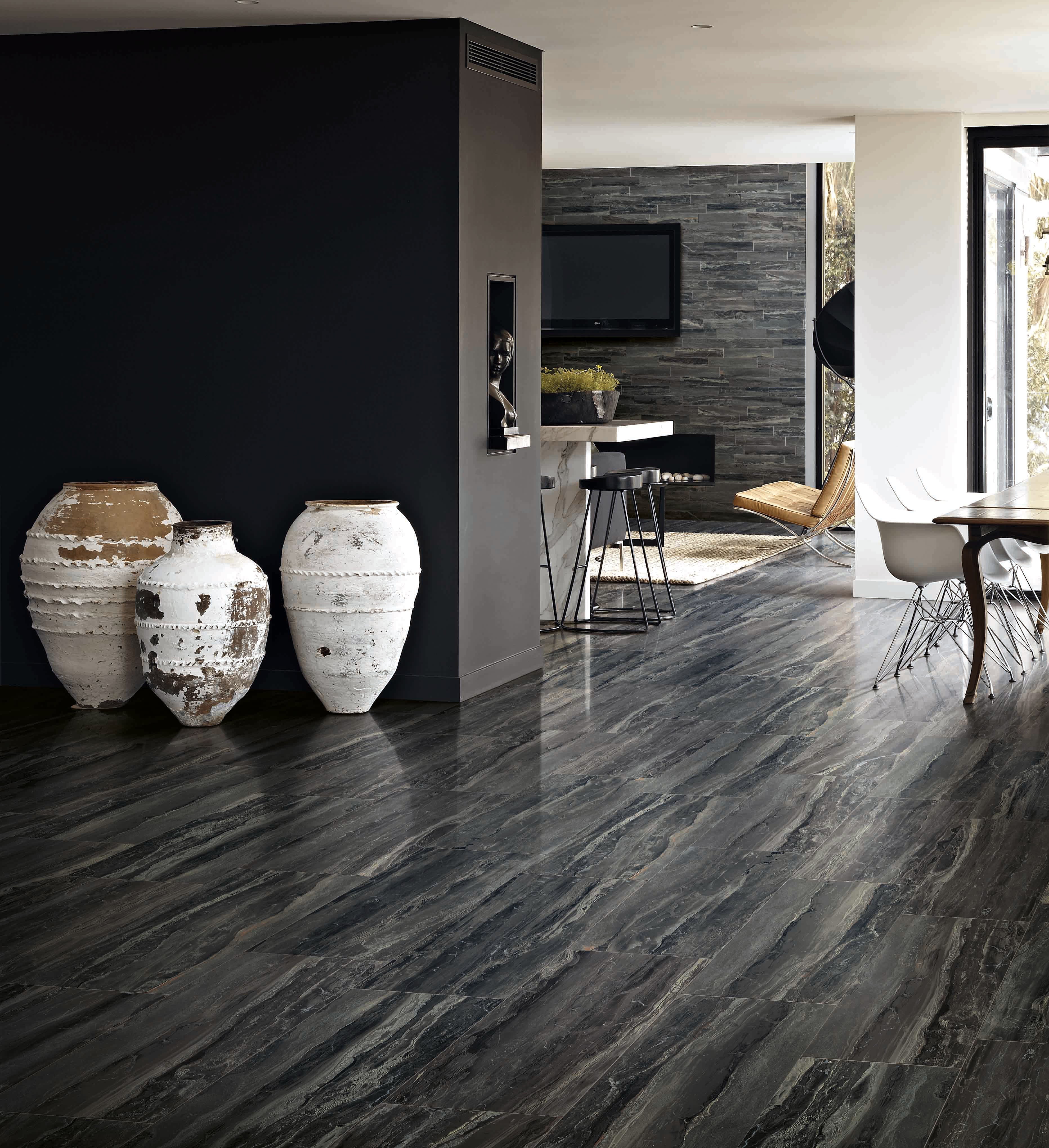 Breccia 12x24 Polished Porcelain Tile in Noir