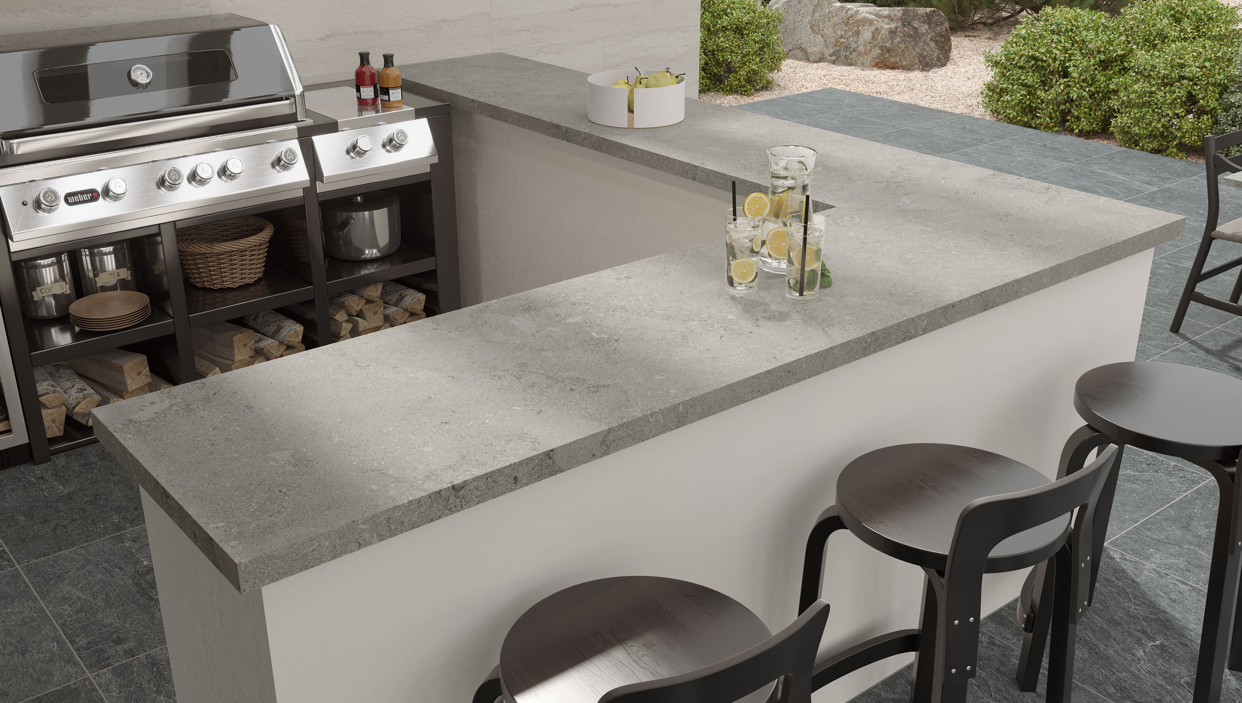 EcoStone Pre-Fab 25.5x96 L-Shaped Top Matte Porcelain Tile in Cross-Cut Fossil