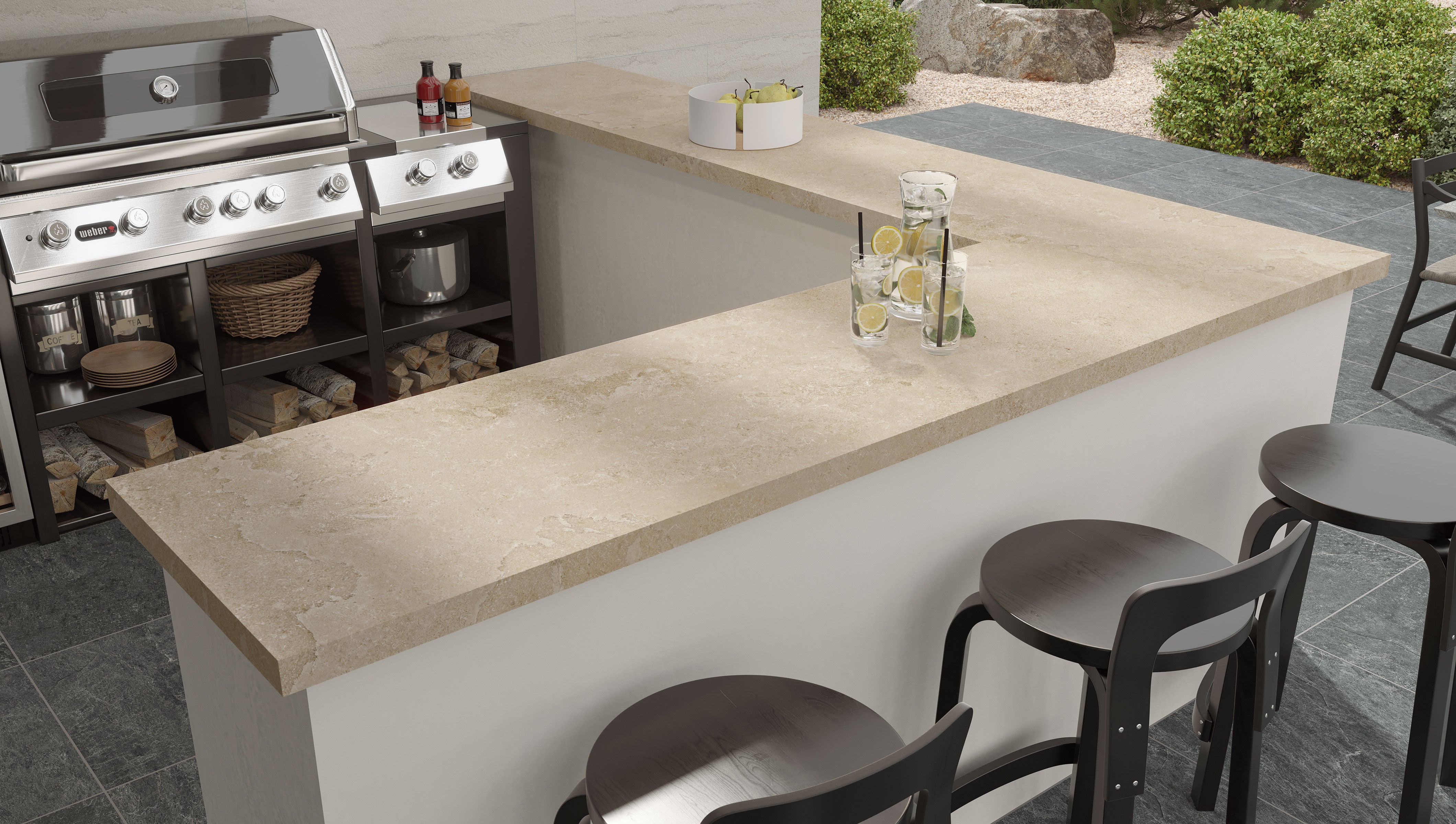 EcoStone Pre-Fab 25.5x96 L-Shaped Top Matte Porcelain Tile in Cross-Cut Jute