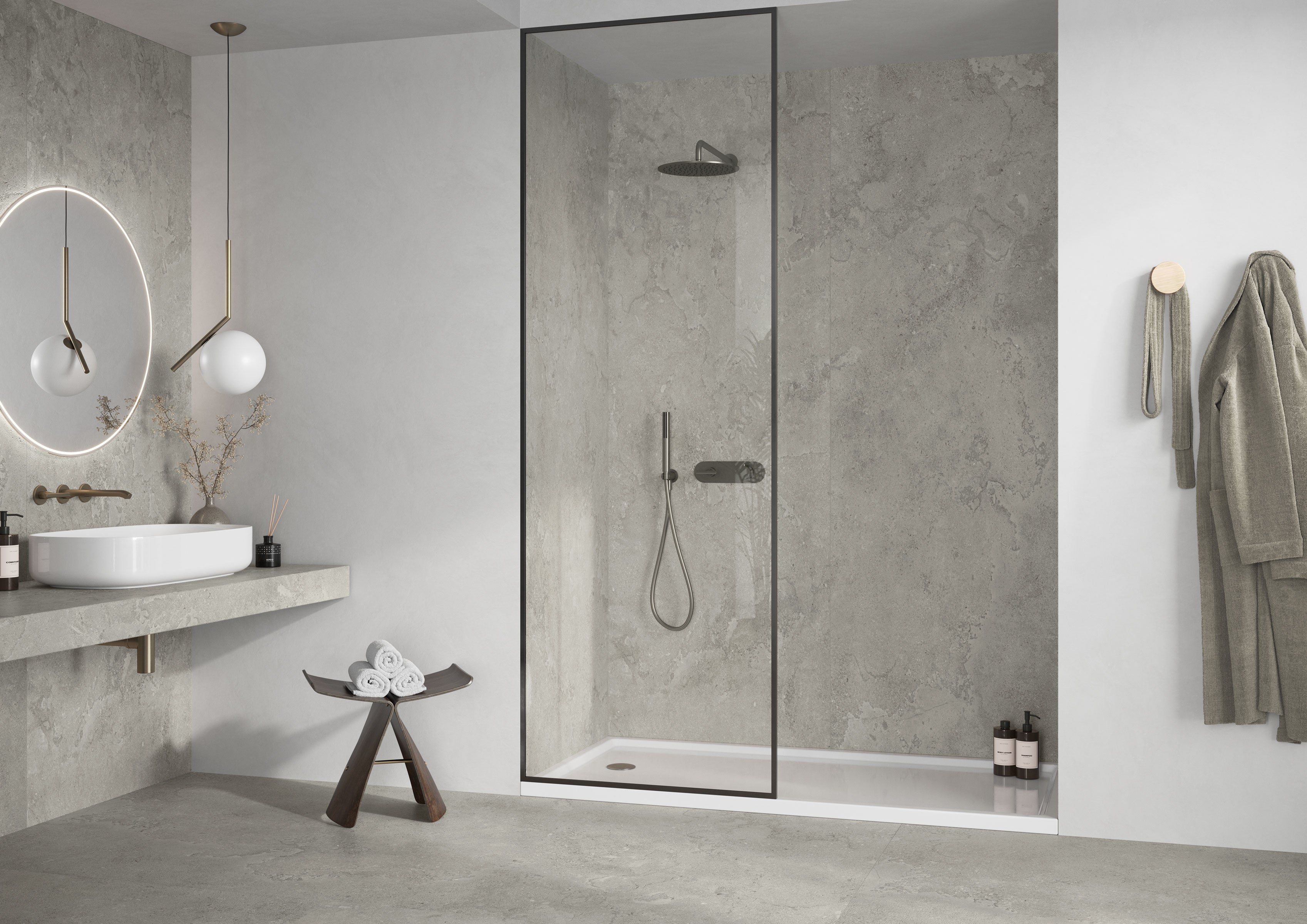 EcoStone Pre-Fab 32x96 Matte Porcelain Tile in Fossil Cross Cut