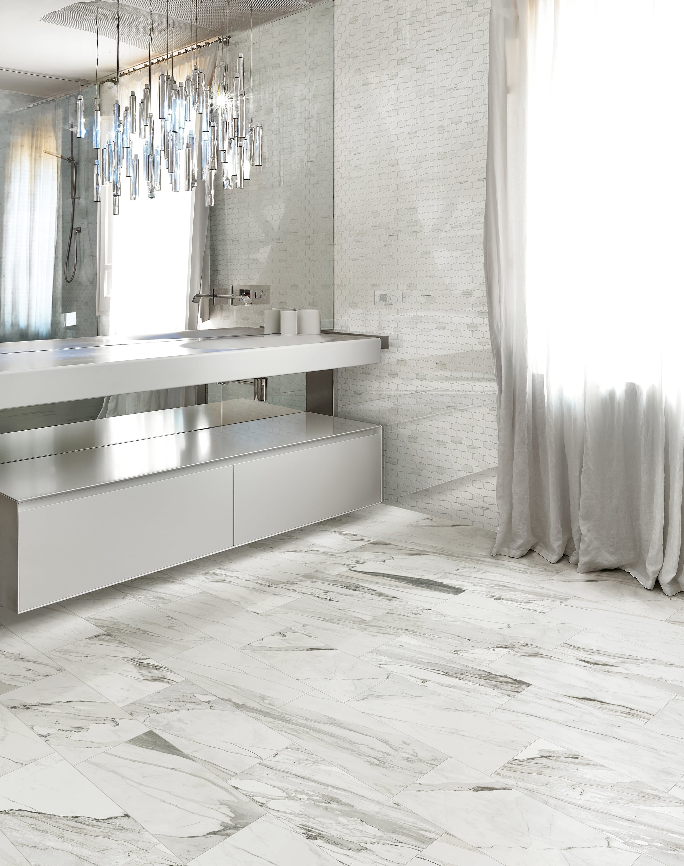 Epic 12x11 Polished Porcelain Hexagon Mesh Mosaic Tile in Apuano