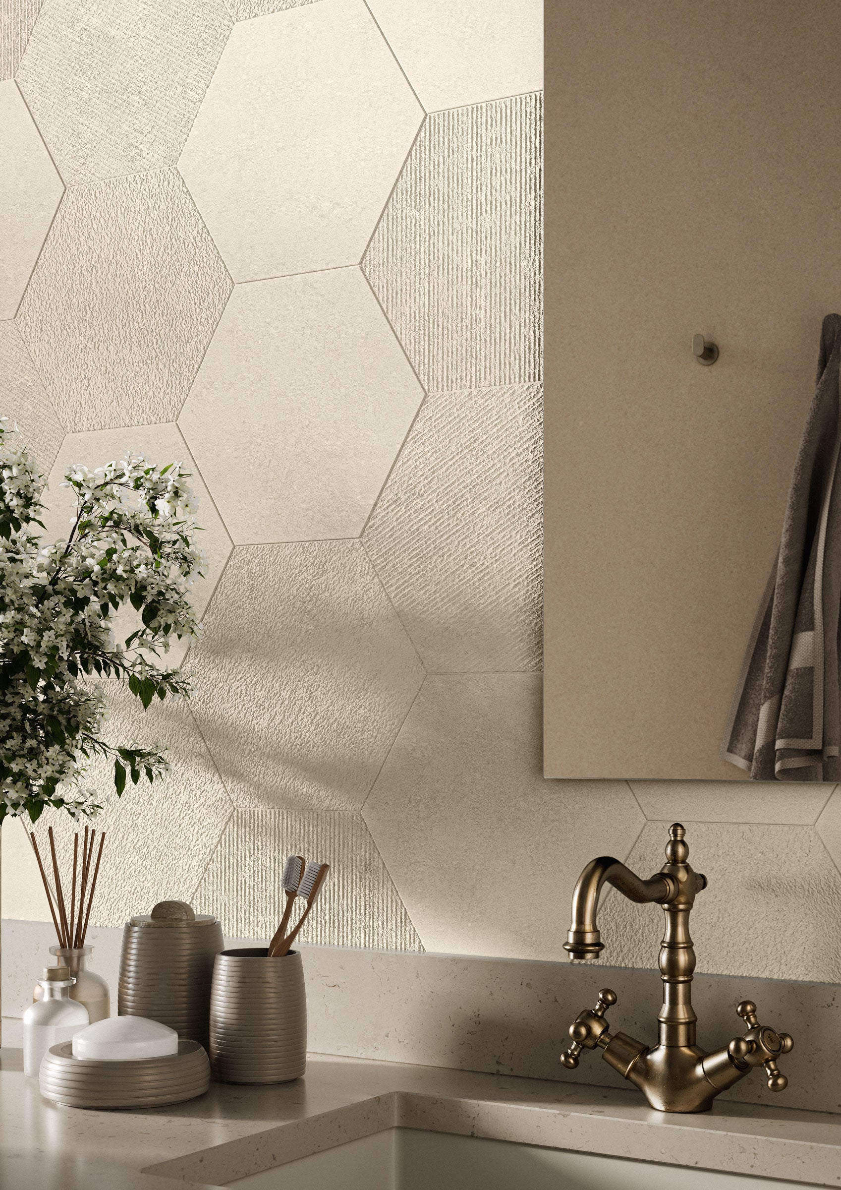 Shapes 10x10 Matte Hexagon Porcelain Tile in Tan
