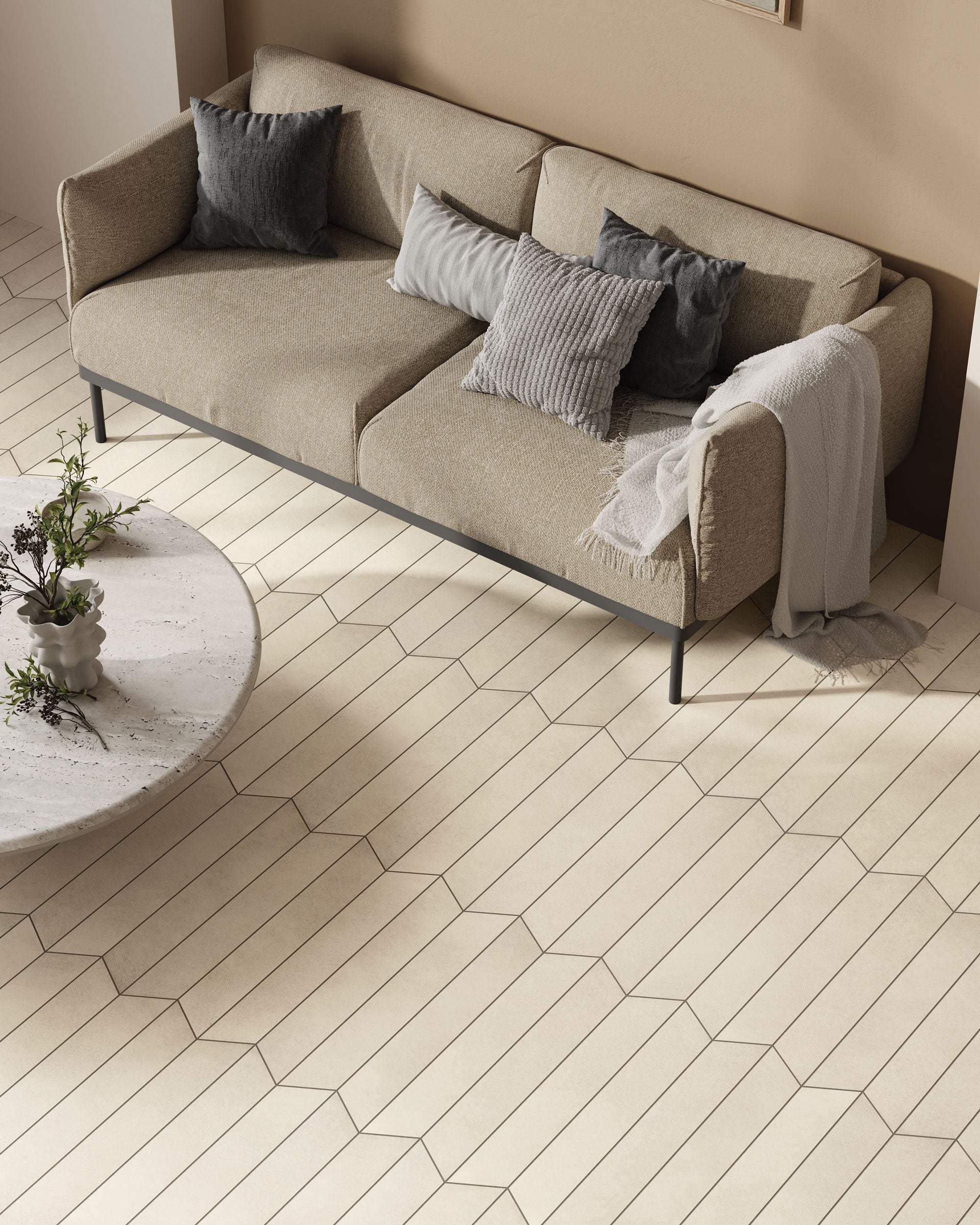 Shapes 4x24 Matte Porcelain Chevron Tile in Tan A+B