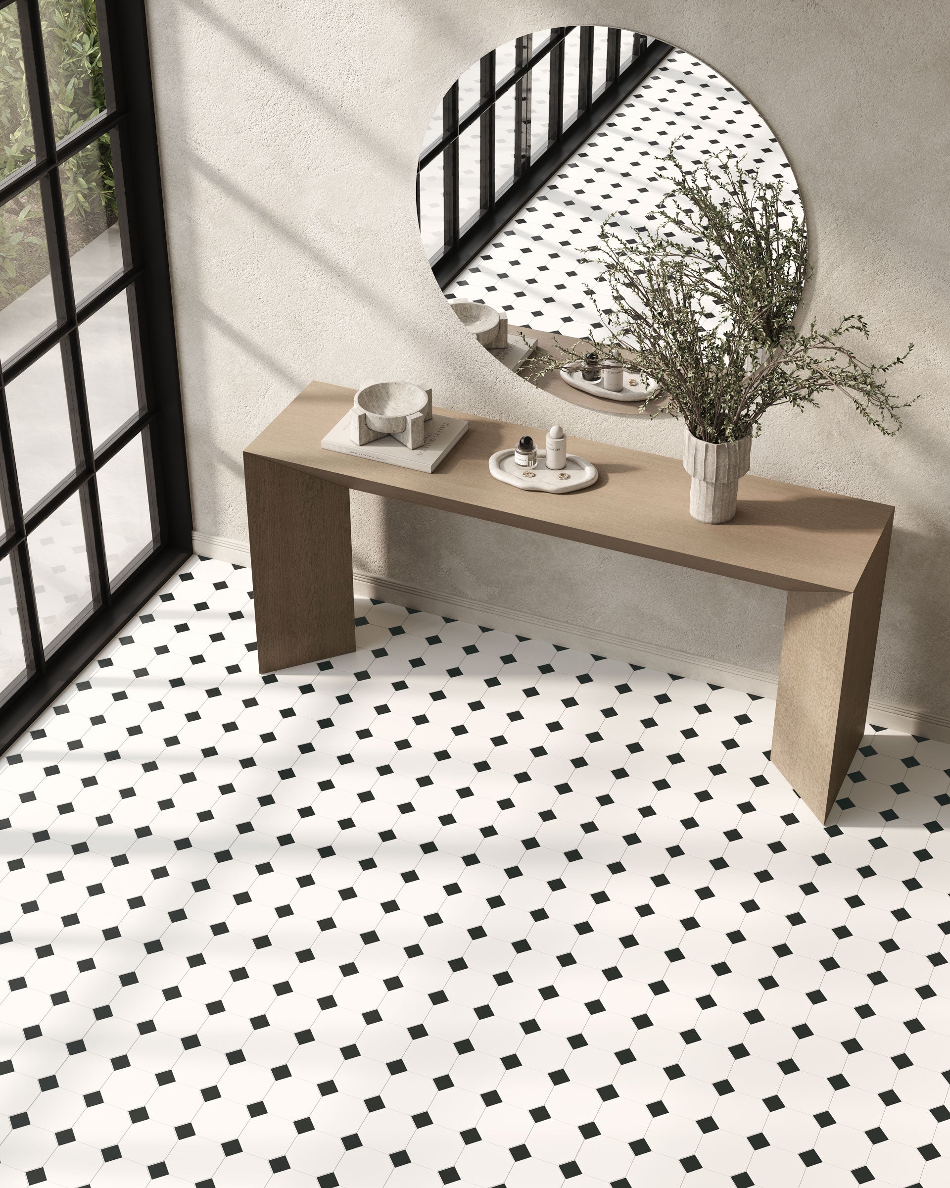 Shapes 13x13 Matte Porcelain Palace Elite Mesh Mosaic Tile in Black/White