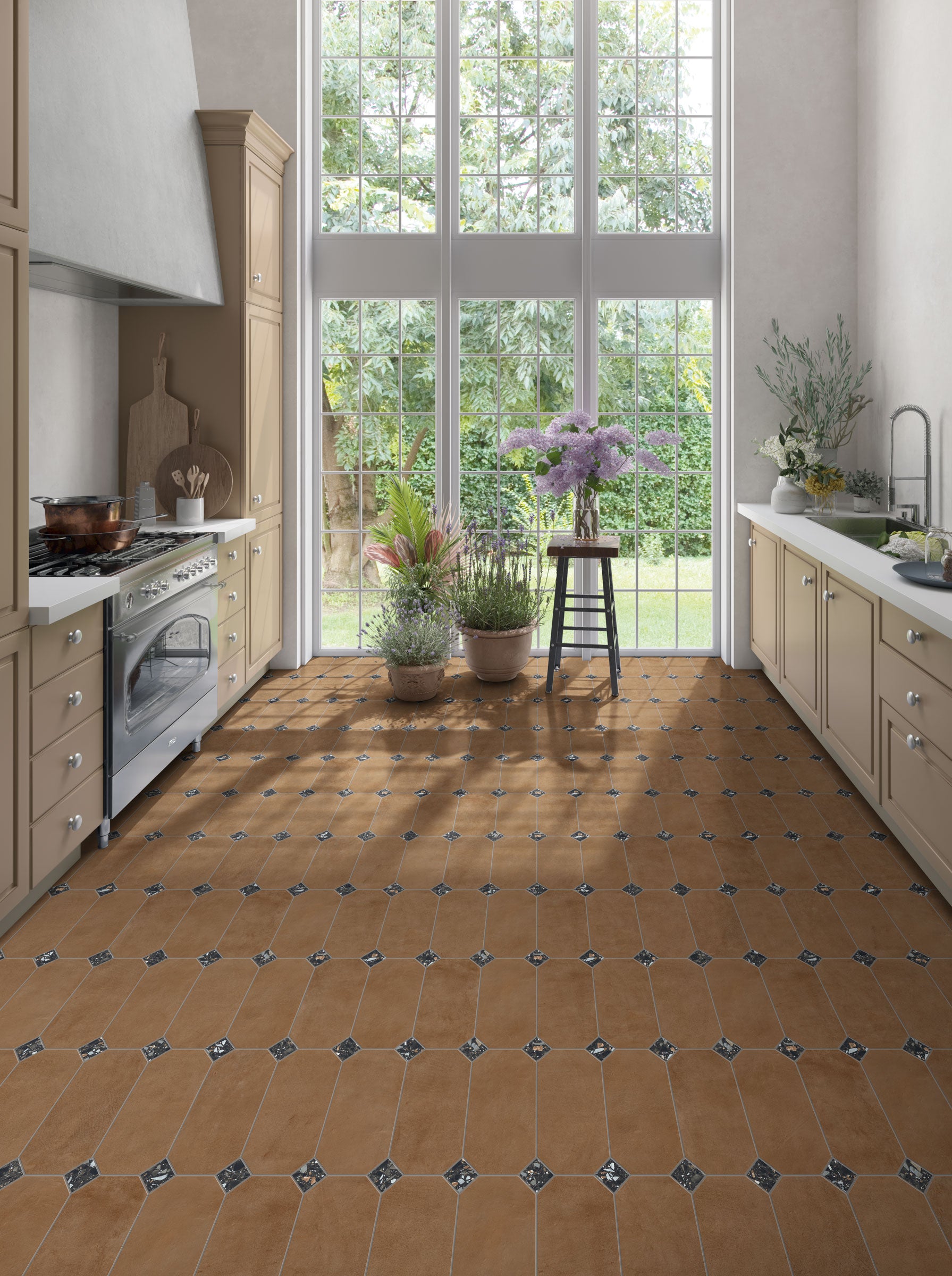 Shapes 13x13 Matte Porcelain Palace Royale Tile in Terracotta
