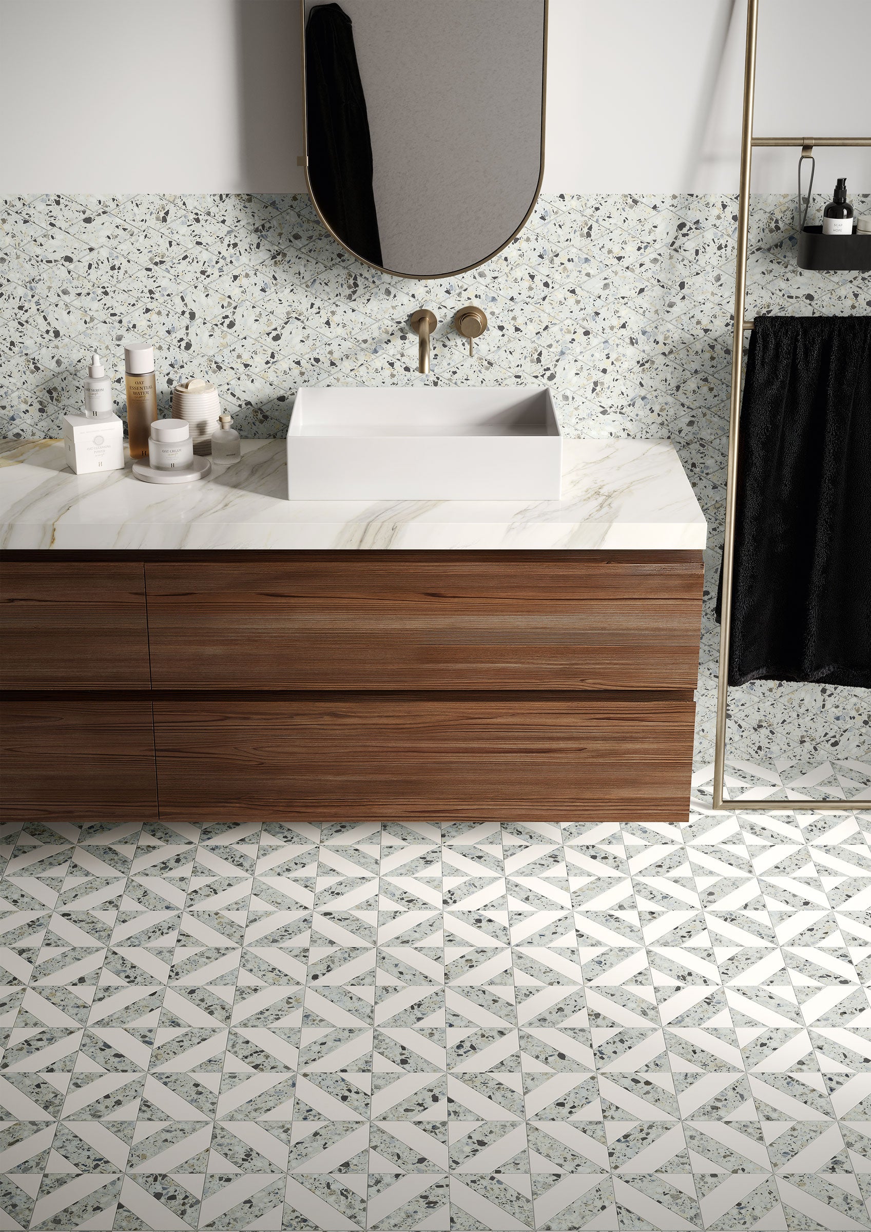 Terrazzo Allure™ 12x12 Matte Iconic Deco Porcelain Tile in Azure