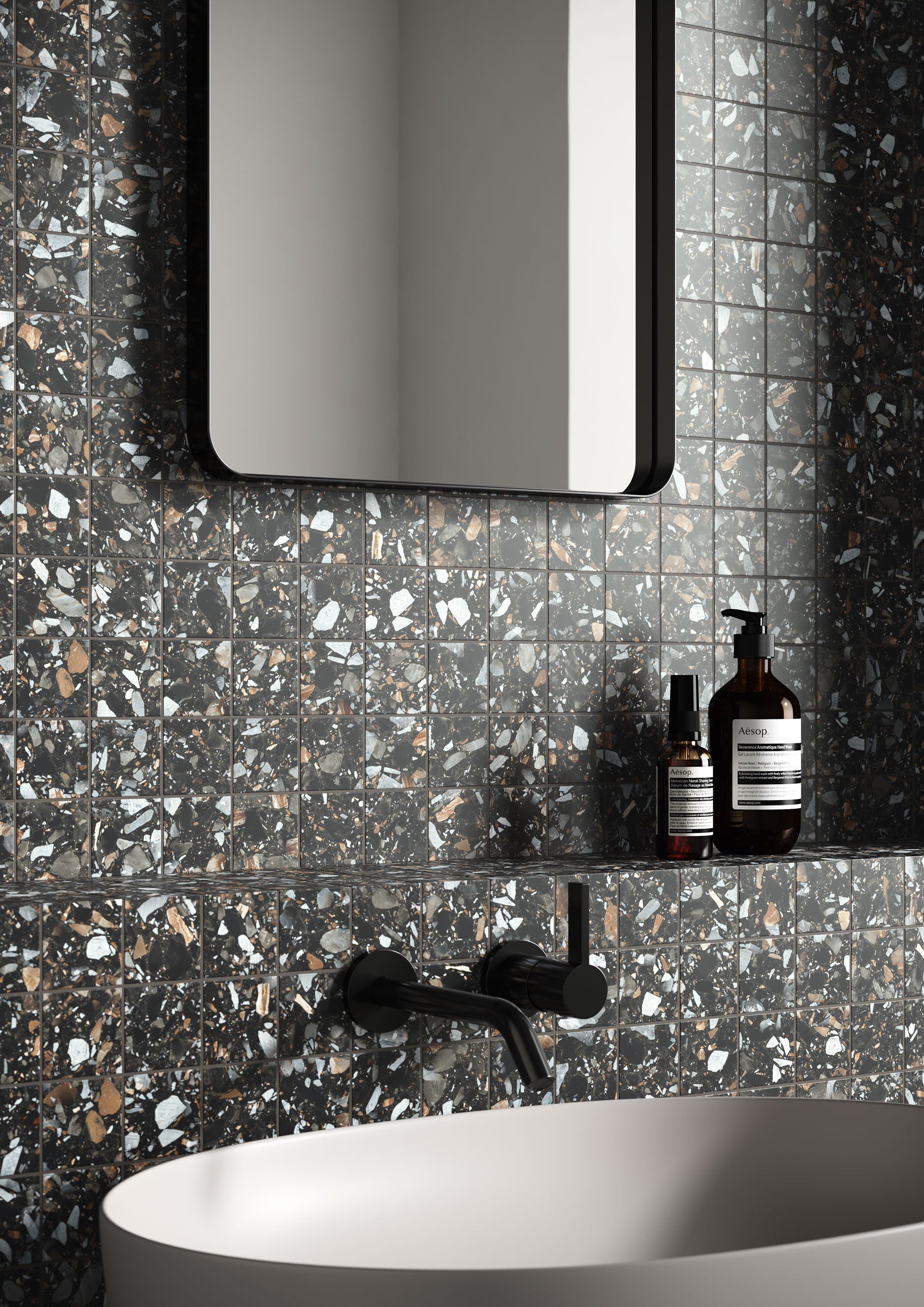 Terrazzo Allure™ 2x2 Matte Porcelain Mesh Mosaic Tile in Constellation