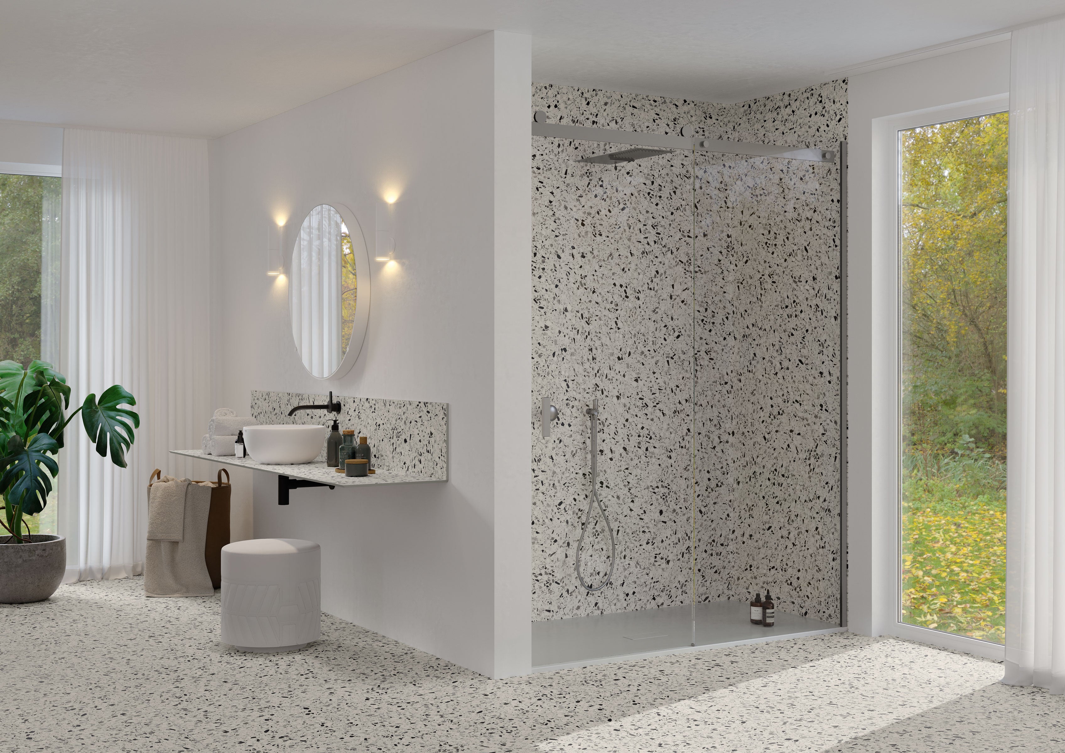 Terrazzo Allure™ Pre-Fab 32x96 Matte Porcelain Tile in Dalmatian