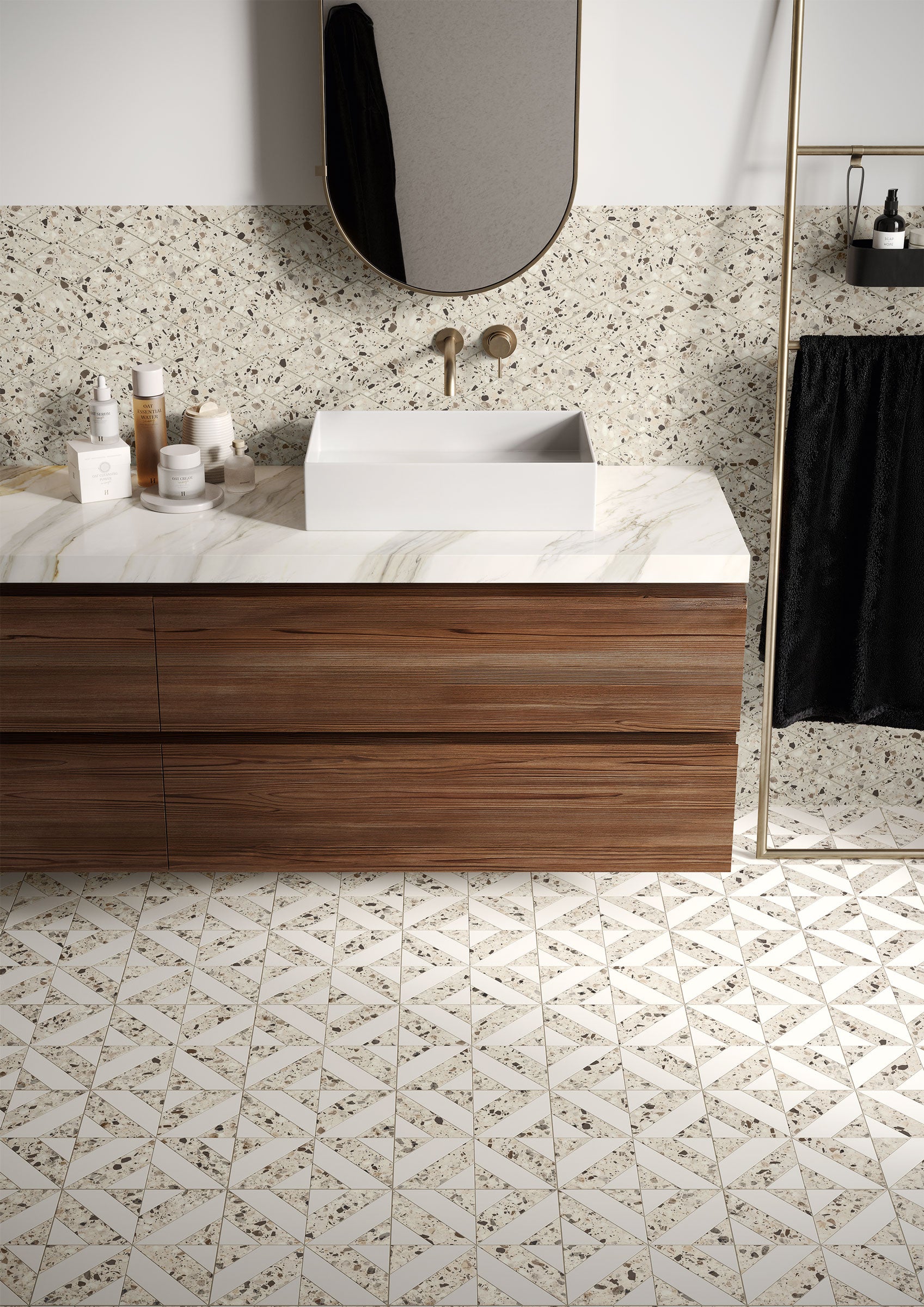 Terrazzo Allure™ 12x12 Matte Iconic Deco Porcelain Tile in Dune