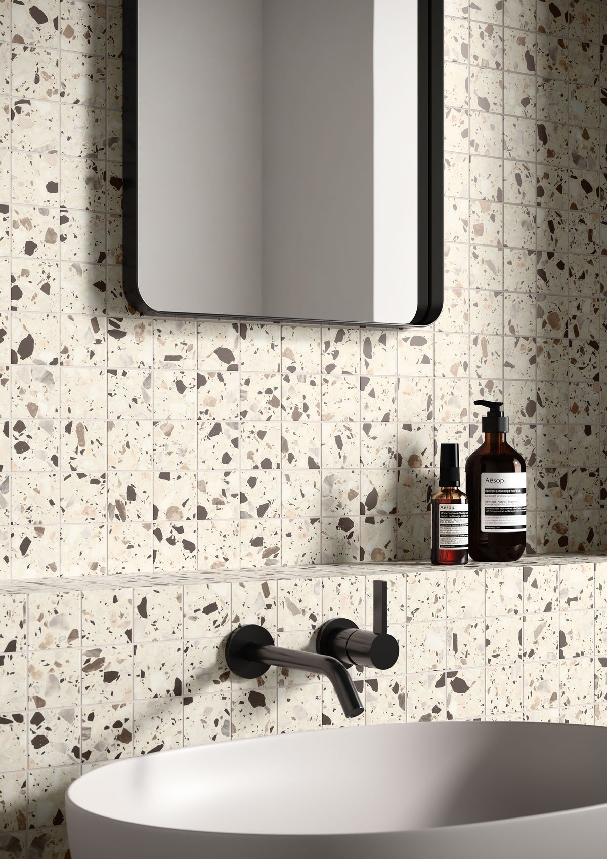 Terrazzo Allure™ 2x2 Matte Porcelain Mesh Mosaic Tile in Dune – MILE®stone