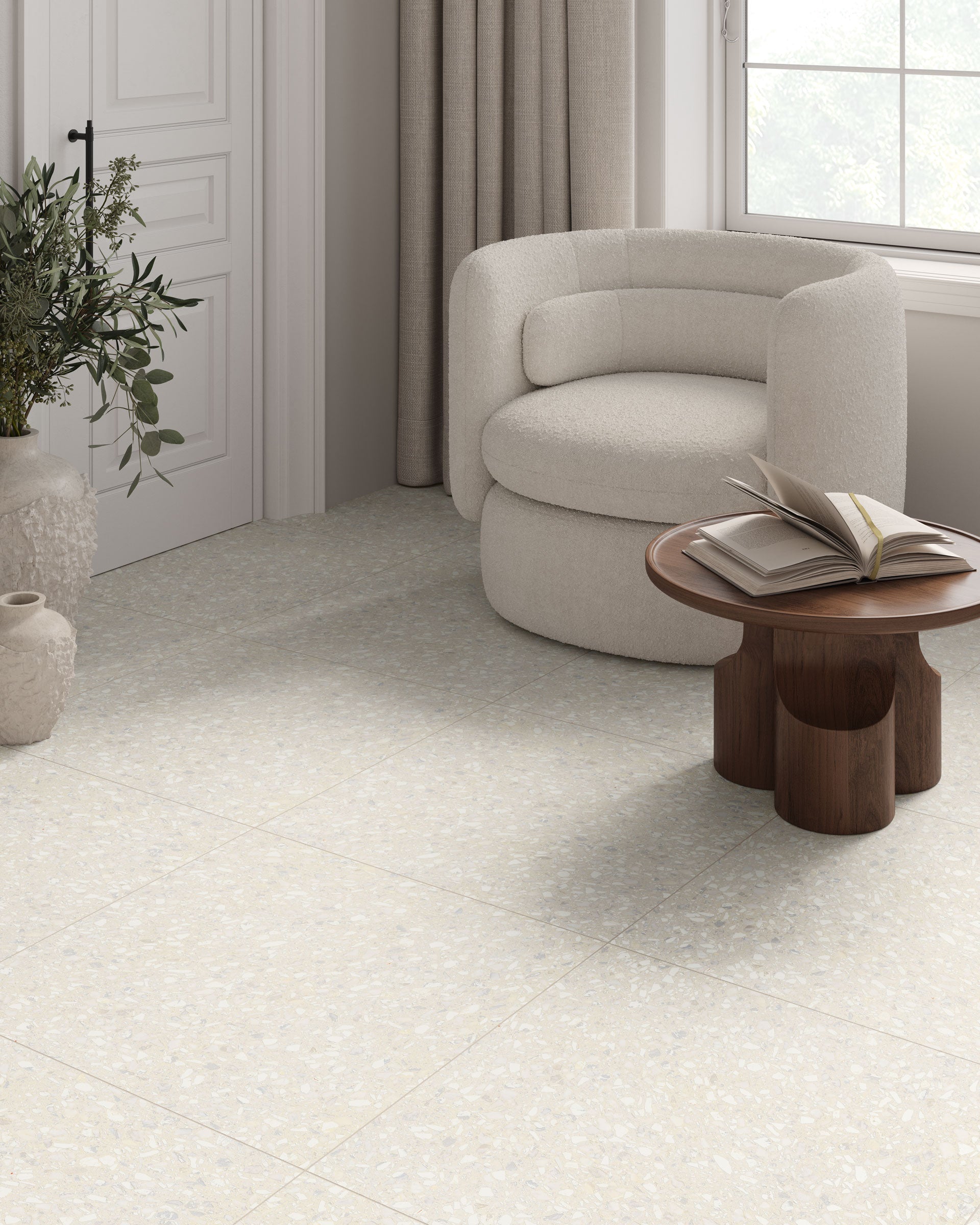 Terrazzo Allure™ 24x24 Matte Porcelain Tile in Eggshell