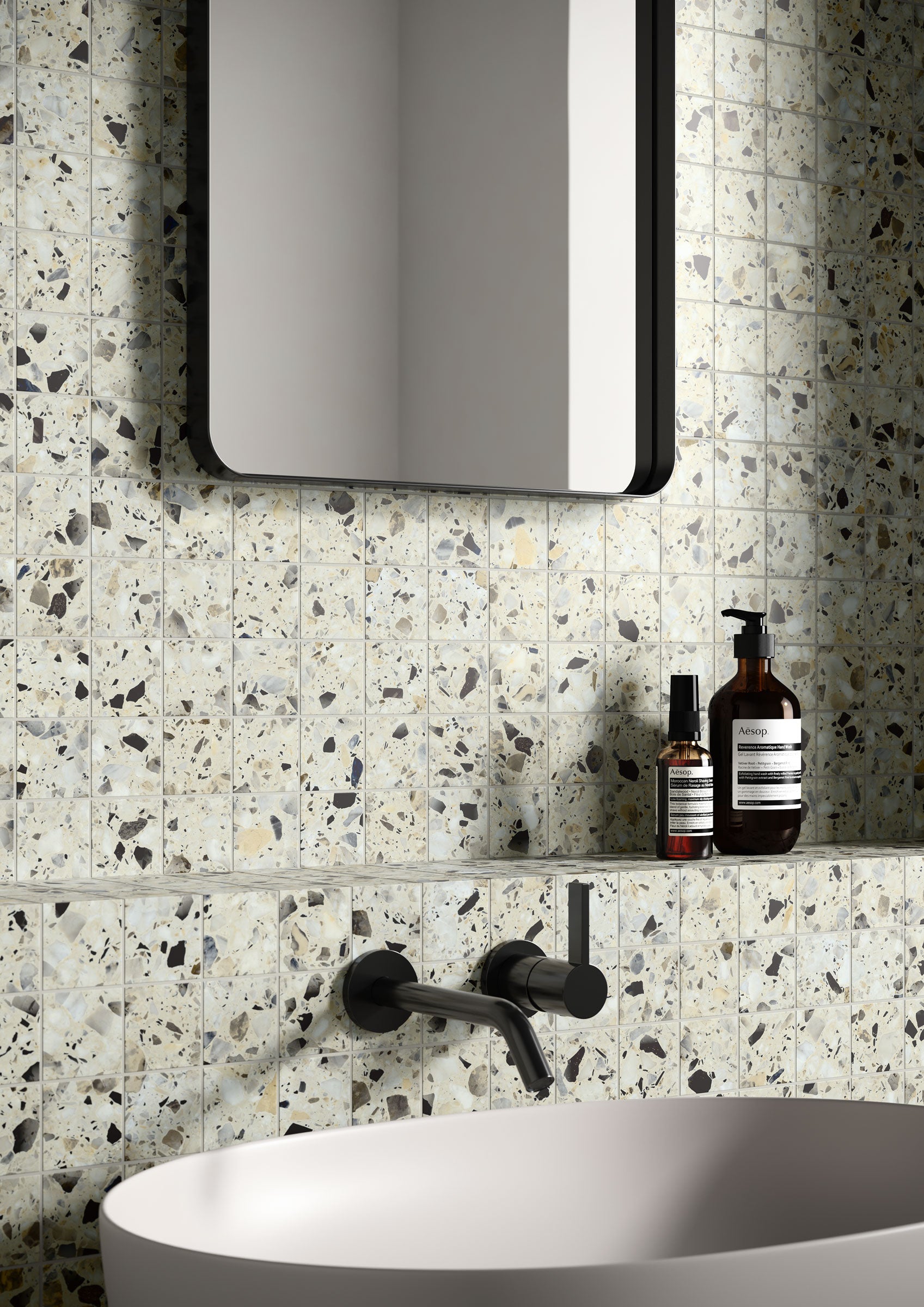 Terrazzo Allure™ 2x2 Matte Porcelain Mesh Mosaic Tile in Mesquite