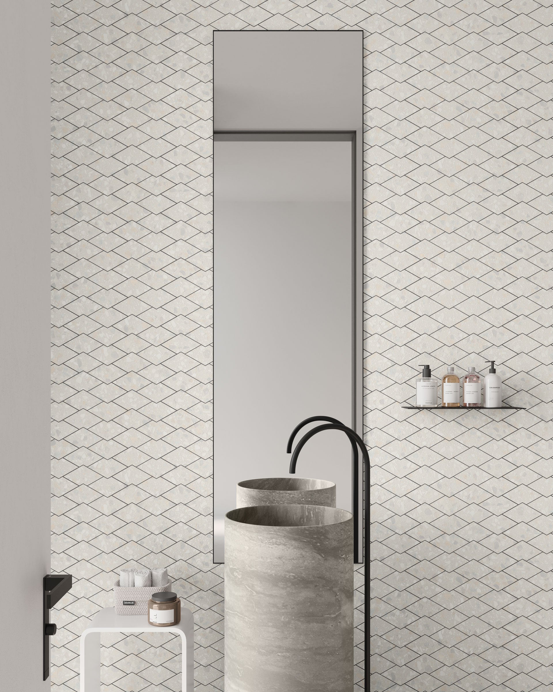 Terrazzo Allure™ 10.5x17 Matte Diamond Deco Porcelain Tile in Snow