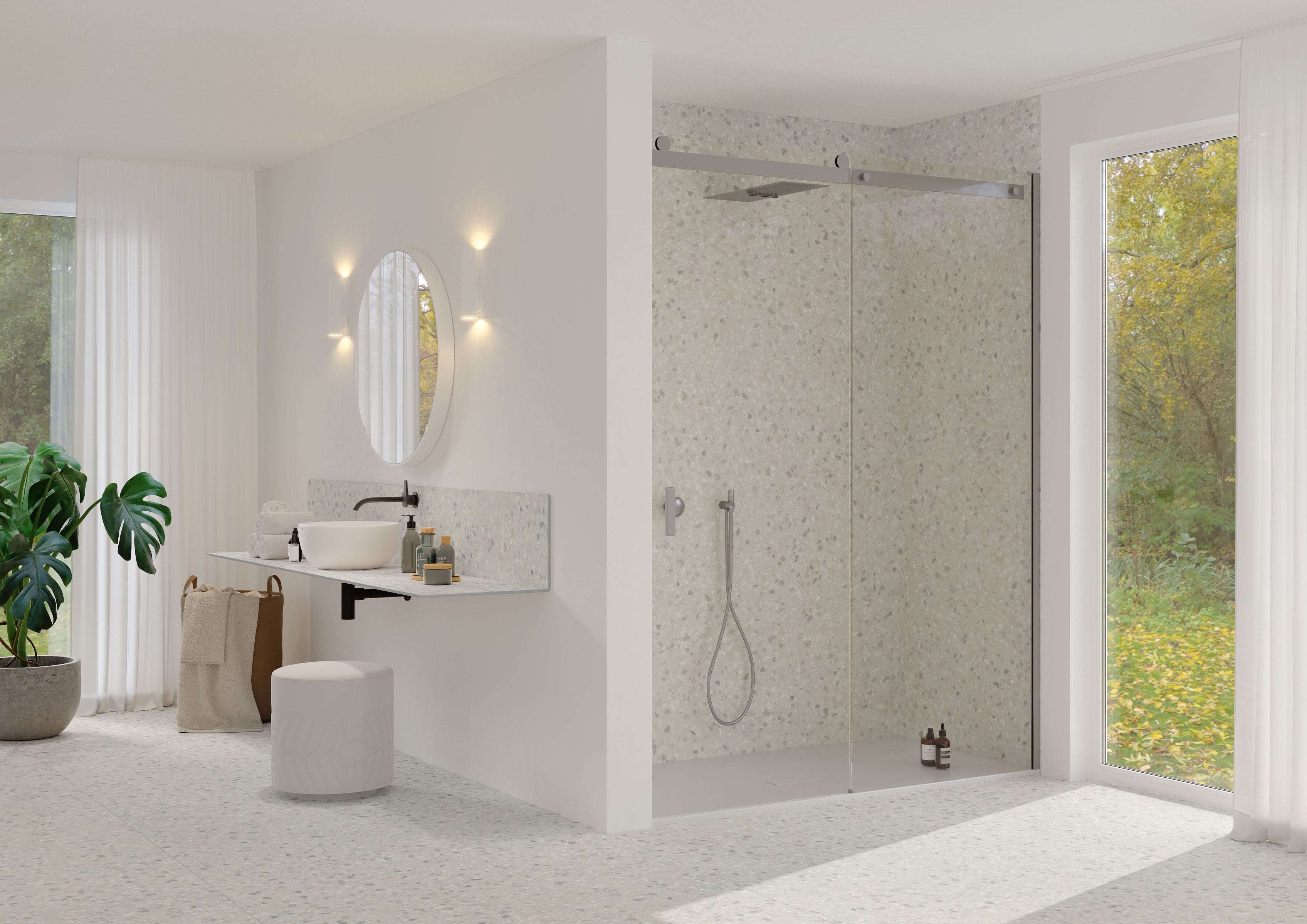 Terrazzo Allure™ Pre-Fab 32x96 Matte Porcelain Tile in Snow