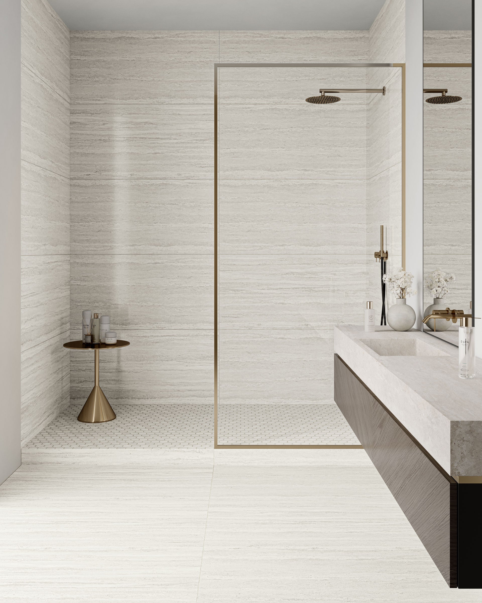 Travertine 24x48 Polished Porcelain Tile in Roman