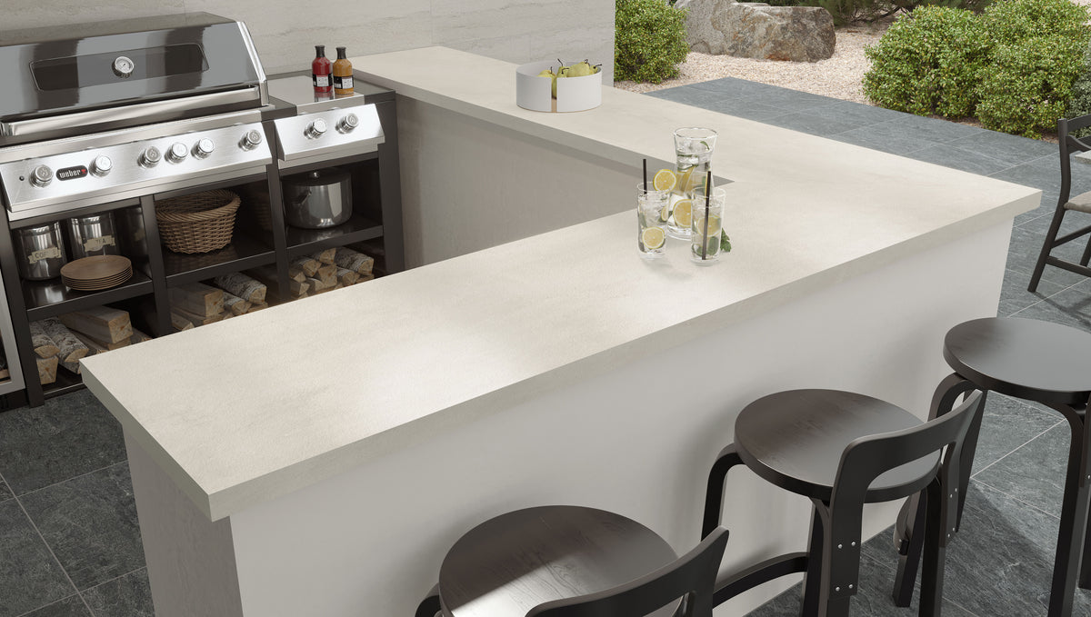 imprint Intaglio Kaolin Pre-Fab 25.5x96 L-Shaped Top Matte Porcelain Tile in Intaglio Kaolin