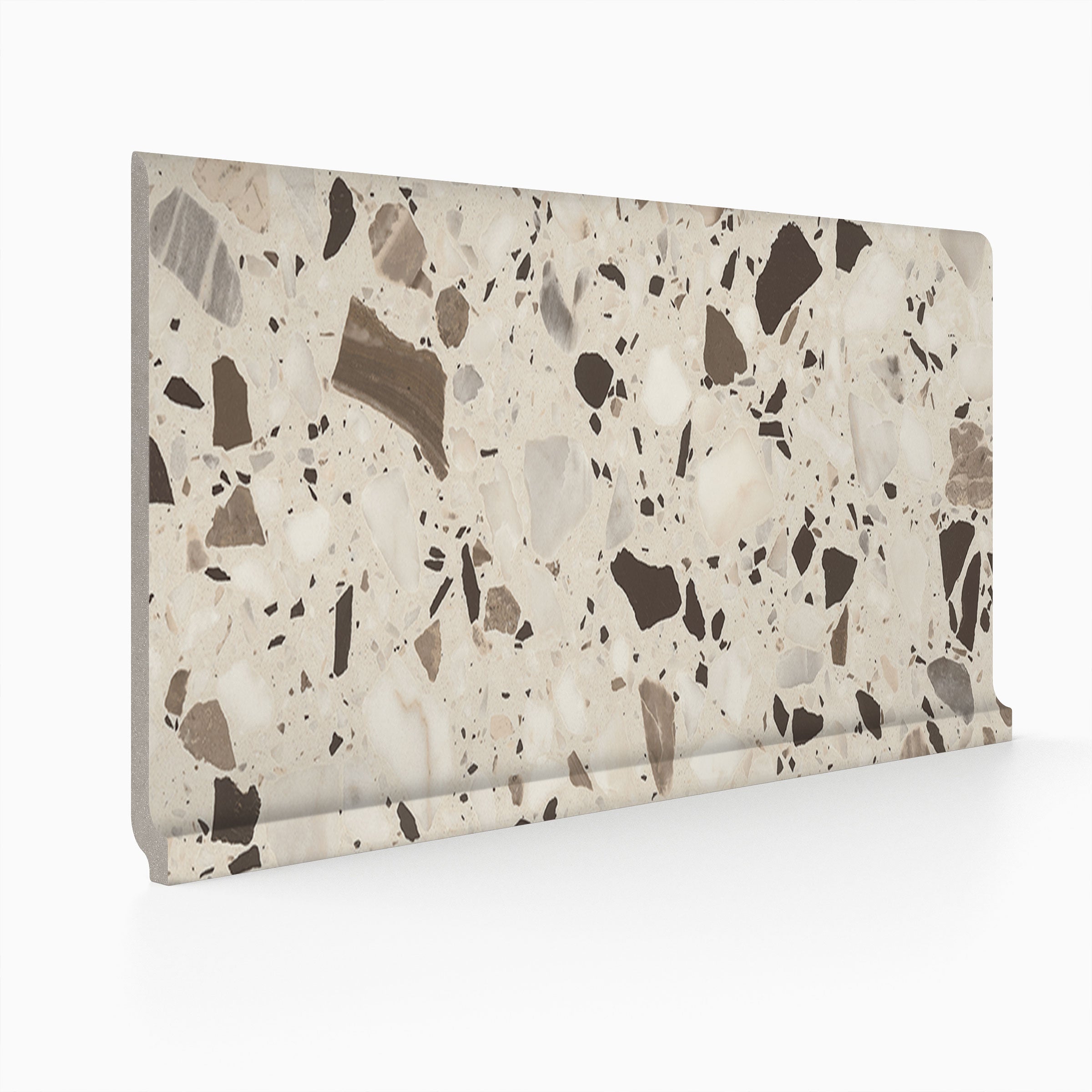 Terrazzo Allure™ 6x12 Matte Porcelain Cove Base Tile in Dune – MILE®stone
