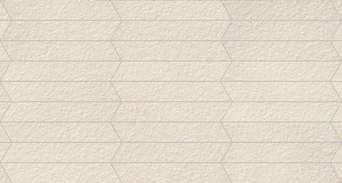 Shapes 4x24 Chiseled Porcelain Chevron Tile in Tan A+B